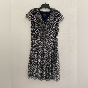 Adrianna Papell size 14 navy blue dress with polka dots